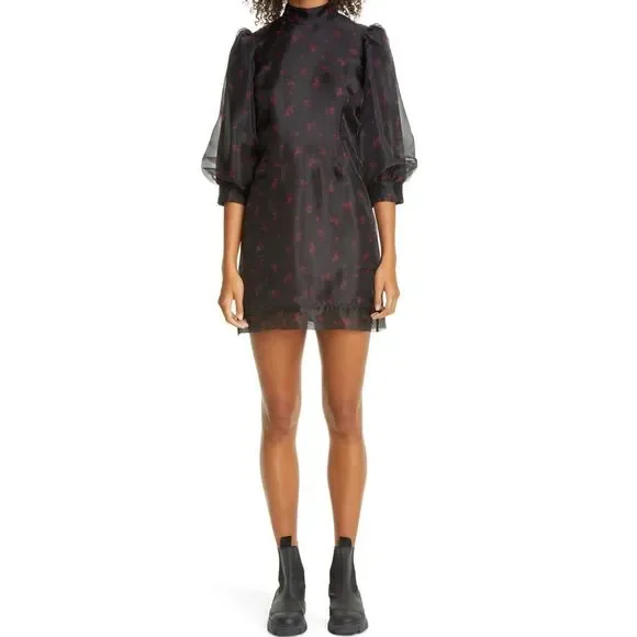 open lace back dress Ganni jacquard organza mini dress – MiManera.com main image 1